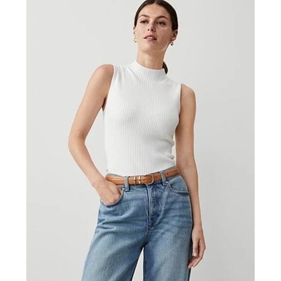 Ann Taylor Off White Sleeveless Mock Neck Sweater Blouse Size Small - Picture 1 of 12